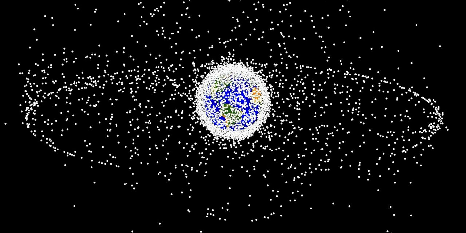 Die Erde mit einer Darstellung der Satelliten um Sie herum