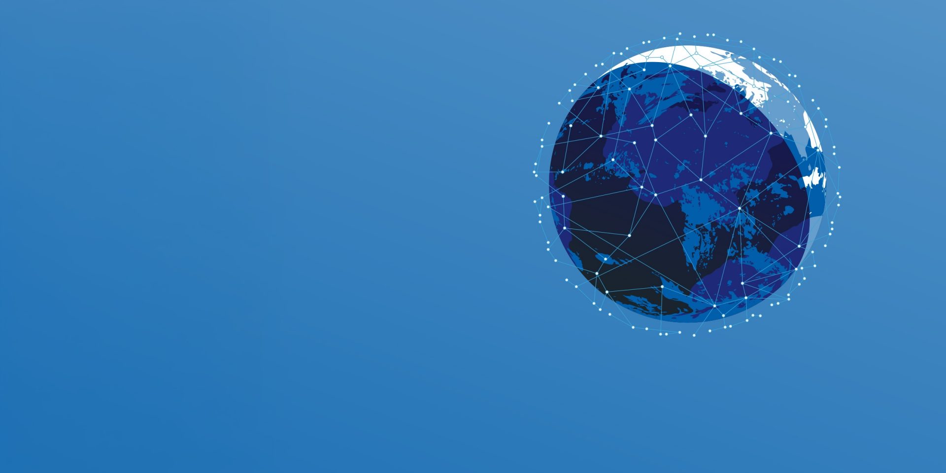 Illustration der mit einem Netz aus Punkten überspannten Weltkugel vor blauem Hintergrund.