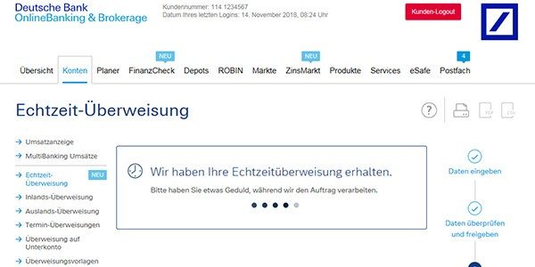Punt advies Resistent Echtzeit-Überweisung | Deutsche Bank