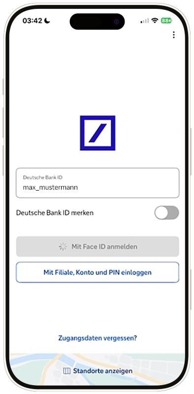 Ansicht Login mit der Deutsche Bank ID