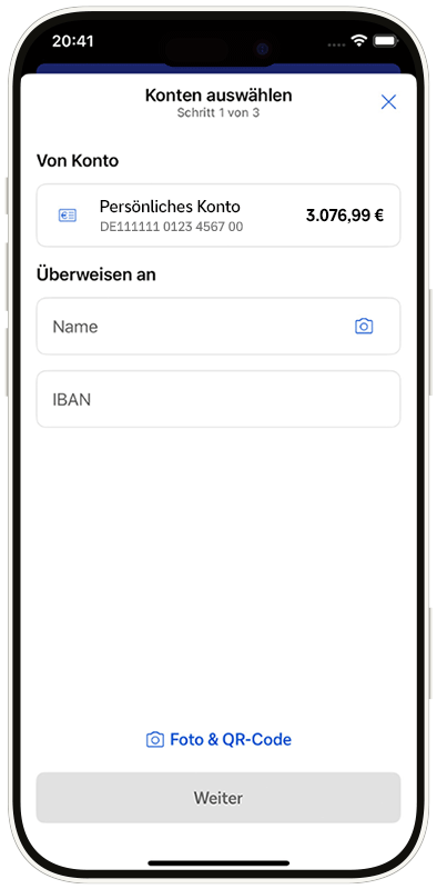 Ansicht der Konto-Auswahl