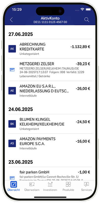 Übersicht über angefallene Überweisungen vom Konto