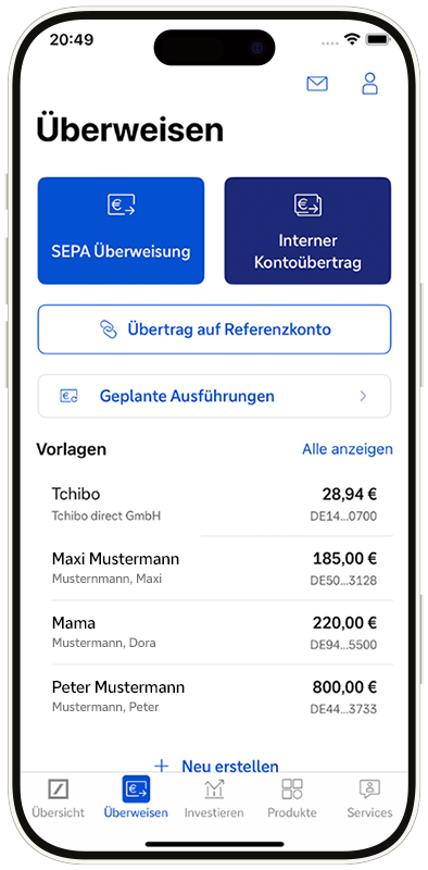Übersicht der Überweisungsvorlagen