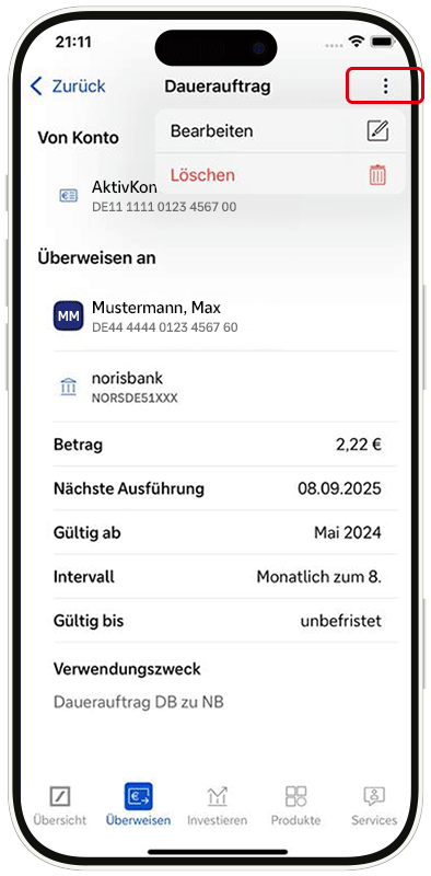Detailansicht Dauerauftrag