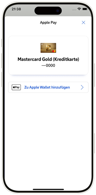 Ansicht der Apple Pay-Funktion in der App am Beispiel einer Mastercard Gold (Kreditkarte)
