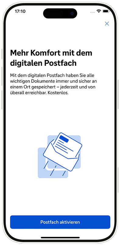 Initiale Ansicht vor Aktivierung des digitalen Postfachs