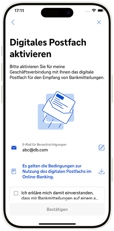 Bestätigung vor Aktivierung des digitalen Postfachs