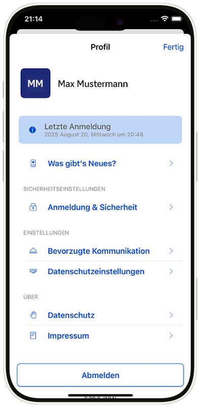 Individuelle Einstellung des persönlichen Profils in der App