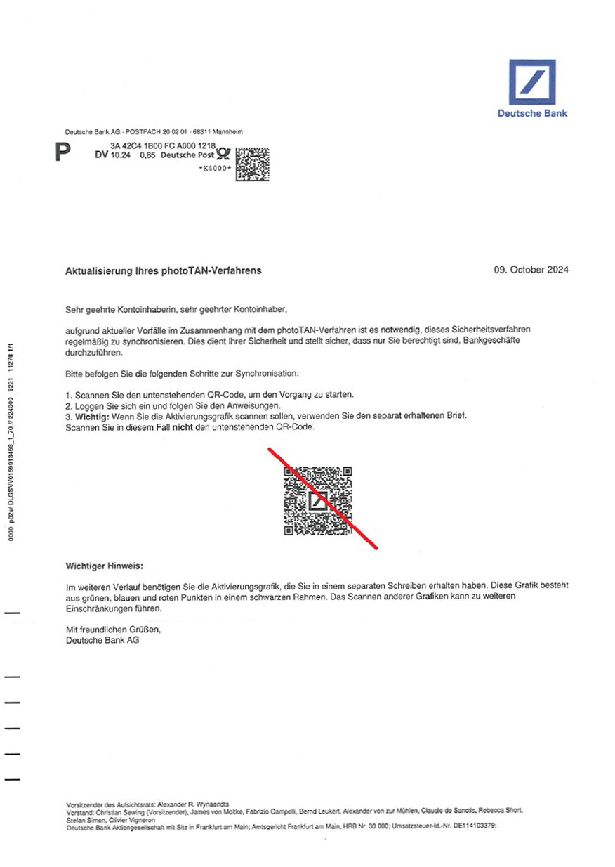 Beispiel eines Fraud Briefes