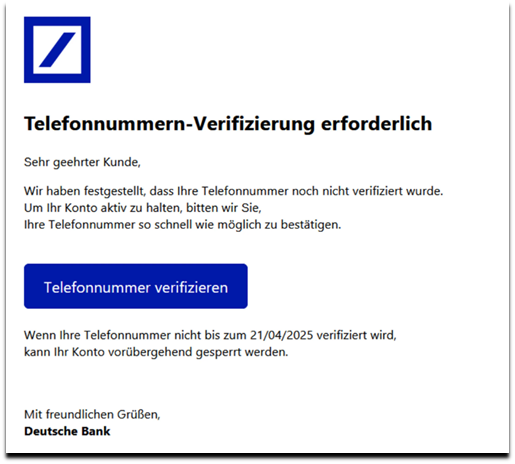 Screenshot E-Mail Beispiel Phishing