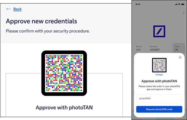 Zu sehen ist eine Beispielansicht des photoTAN-Scans für mobil und für Desktop