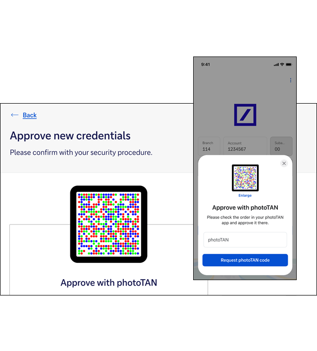 Zu sehen ist eine Beispielansicht des photoTAN-Scans für mobil und für Desktop