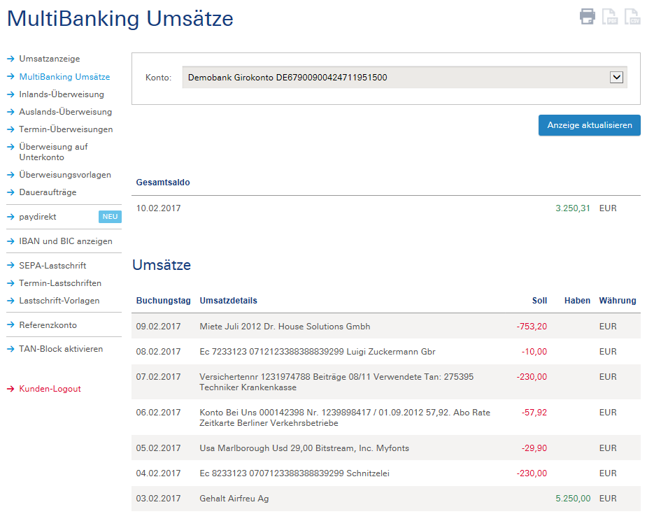 KontenUmsatzanzeige Deutsche Bank