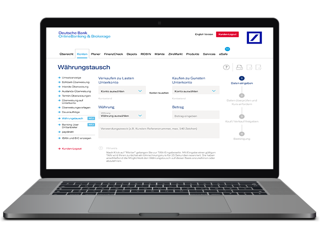 Währungstausch im Online Banking Währungstausch im Online Banking